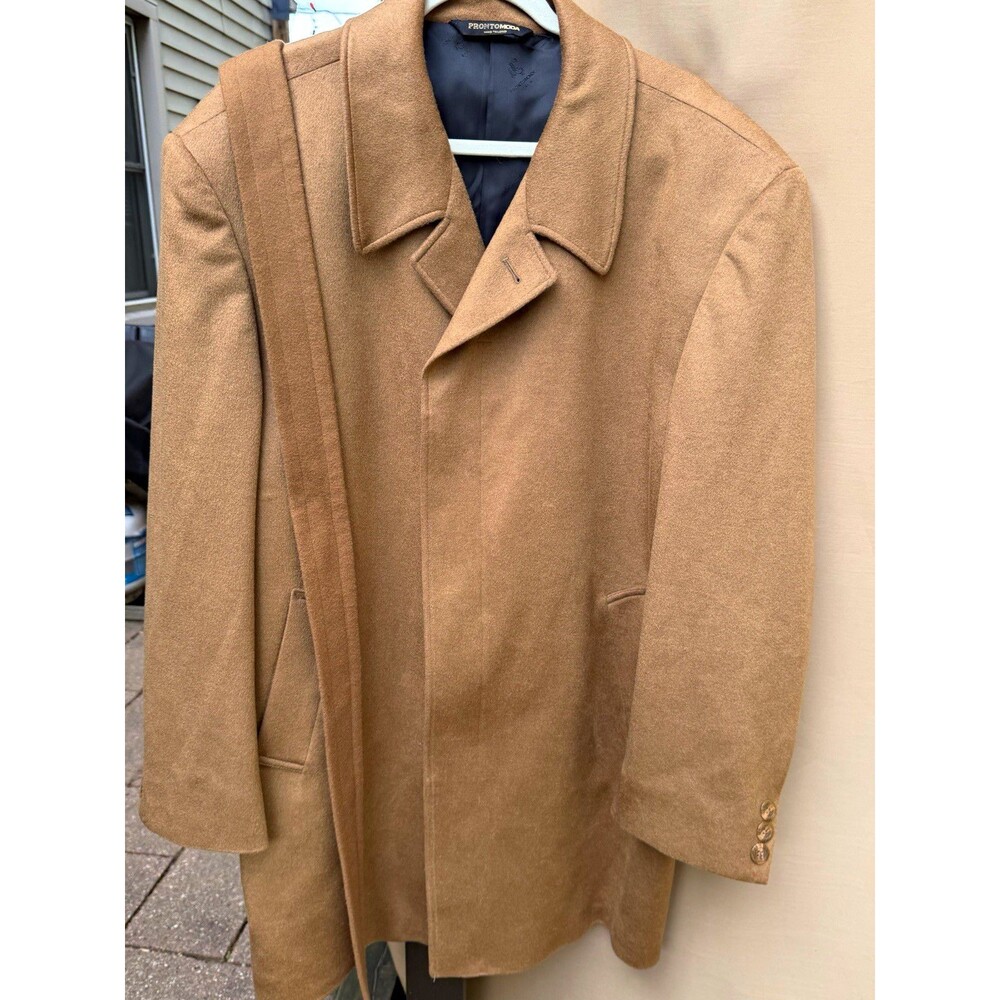 PRONTOMODA men’s brown cashmere overcoat mid-length button lined pockets